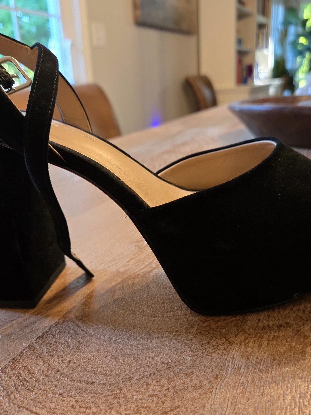 Antonio Melani Black Suede Platform Slingback Heels Size 9.5M Made Italy